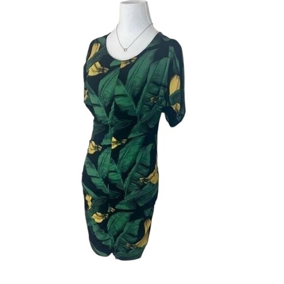 New Ganni Ruched Floral-Print Stretch-Jersey Green Mini Dress -  Sz 4 - Picture 8 of 9
